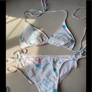 Bikini - white with pink and blue hearts